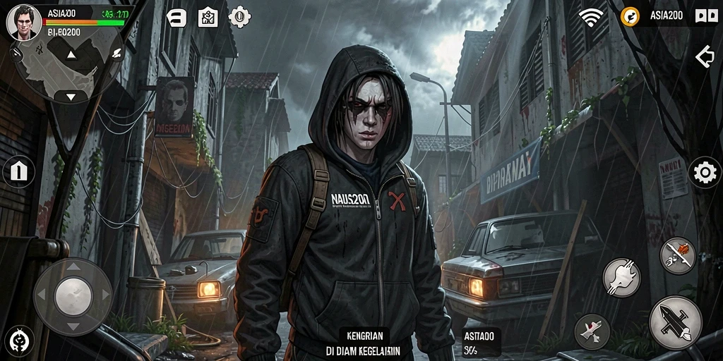 Tangkapan layar menampilkan suasana menakutkan dari gameplay ASIA200.