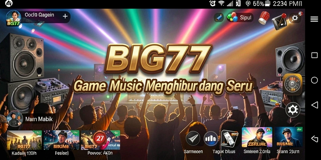 Tangkapan layar gameplay BIG77 dengan aksi musik yang seru.