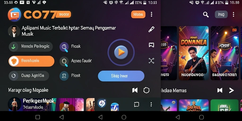 Screen utama COO77 menampilkan berbagai lagu dan artis populer.