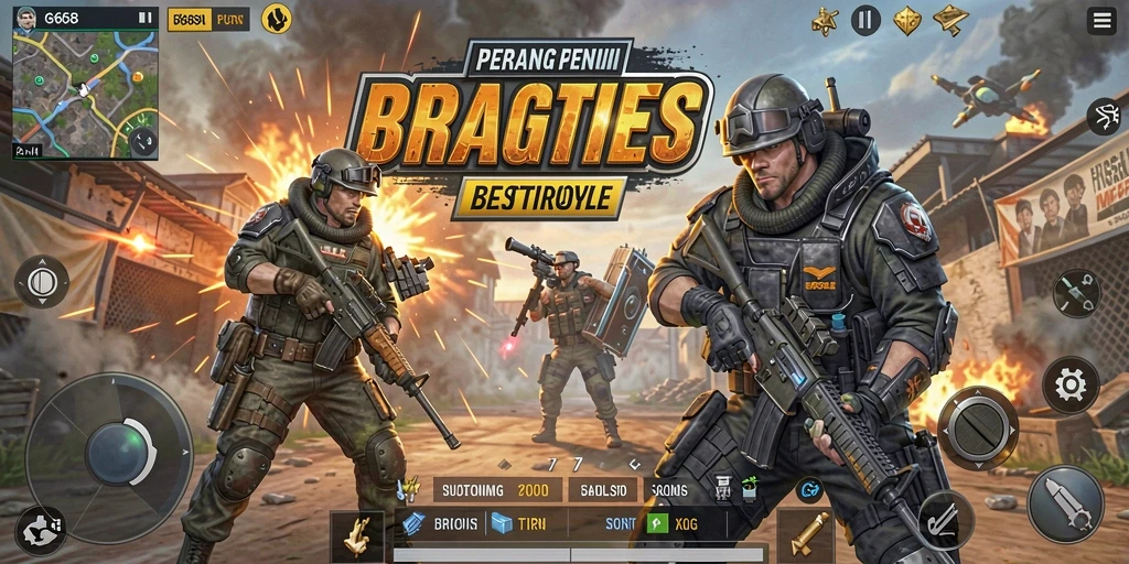Tangkapan layar utama G668 menampilkan aksi seru dalam permainan Battle Royale.