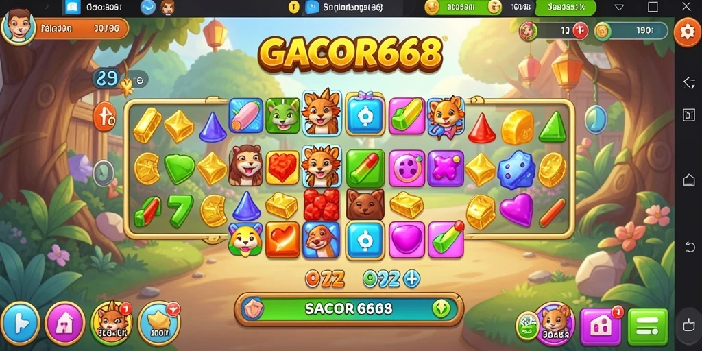Tampilan menawan dari gameplay GACOR668 dengan efek Match-3 yang menarik.