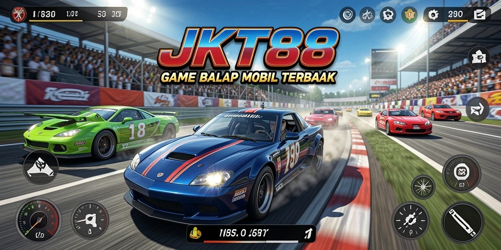 Menampilkan aksi balapan mendebarkan di JKT88 dengan mobil yang cepat.