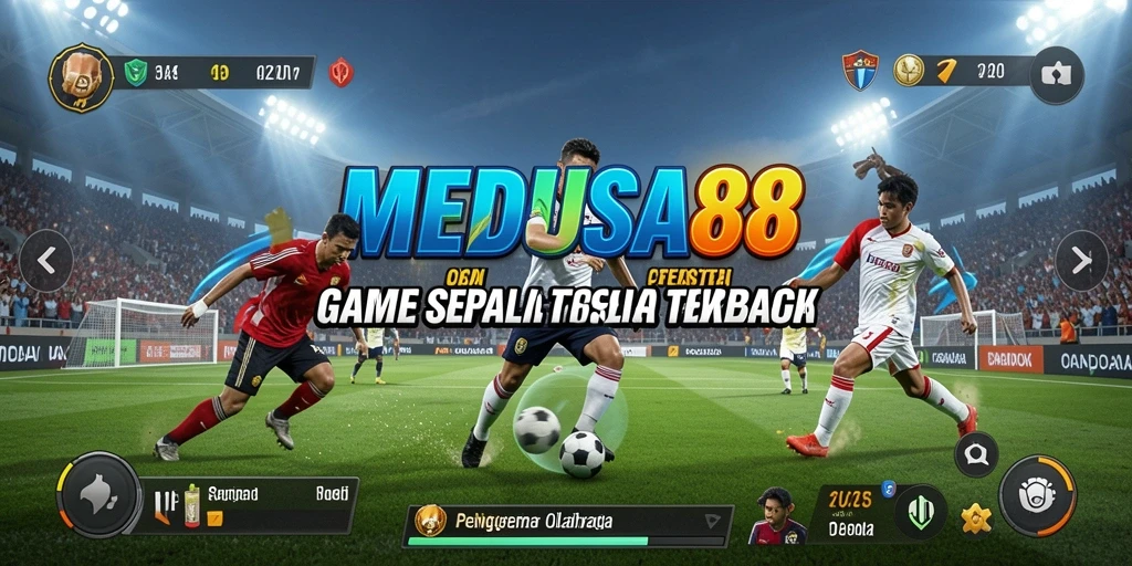 Tangkapan layar utama MEDUSA88 menunjukkan aksi seru di lapangan sepak bola.