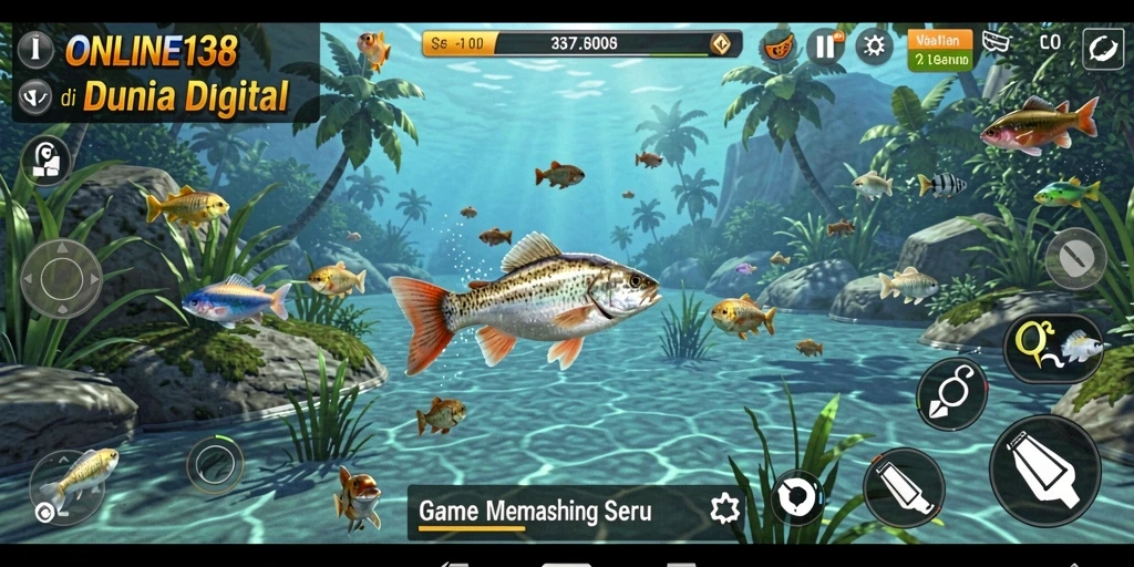Gameplay memancing menarik dari ONLINE138 dengan ikan beragam.