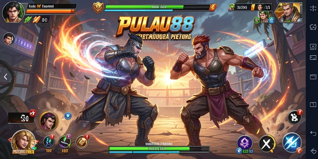Screenshot gameplay PULAU88 menampilkan pertarungan seru antar karakter.